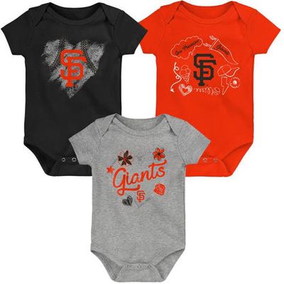 Outerstuff Girls Newborn & Infant Black/Orange/Heathered Gray San Francisco Giants 3-Pack Batter Up Bodysuit Set