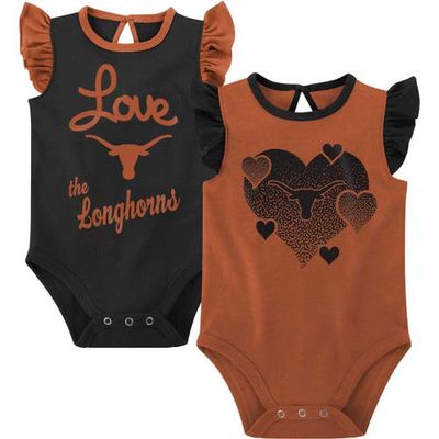 Outerstuff Girls Newborn & Infant Burnt Orange/Black Texas Longhorns Spread the Love 2-Pack Bodysuit Set