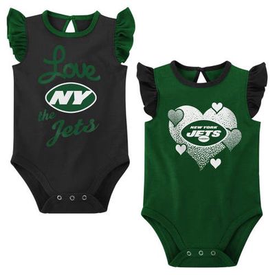 Outerstuff Girls Newborn & Infant Green/Black New York Jets Spread the Love 2-Pack Bodysuit Set