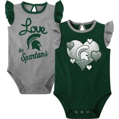 Outerstuff Girls Newborn & Infant Green/Gray Michigan State Spartans Spread the Love 2-Pack Bodysuit Set