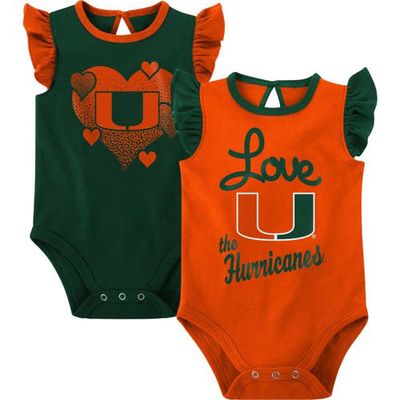 Outerstuff Girls Newborn & Infant Green/Orange Miami Hurricanes Spread the Love 2-Pack Bodysuit Set