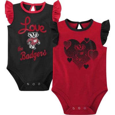 Outerstuff Girls Newborn & Infant Red/Black Wisconsin Badgers Spread the Love 2-Pack Bodysuit Set