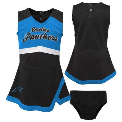 Outerstuff Girls Preschool Black Carolina Panthers Two-Piece Cheer Captain Jumper Dress with Bloomers Set