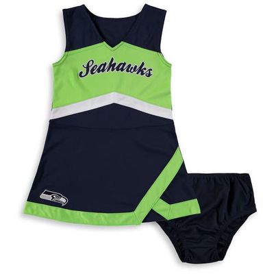 Outerstuff Girls Preschool College Navy/Neon Green Seattle Seahawks Cheer Captain Jumper Dress
