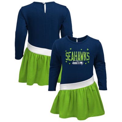 Outerstuff Girls Preschool Navy/Neon Green Seattle Seahawks Heart to Heart Jersey Dress
