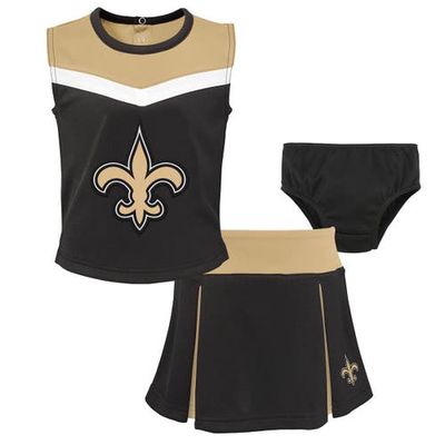 Outerstuff Girls Toddler Black New Orleans Saints Spirit Cheer Three-Piece Cheerleader Set