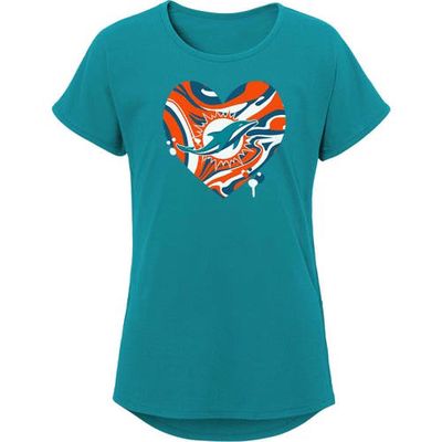 Outerstuff Girls Youth Aqua Miami Dolphins Drip Heart Dolman T-Shirt