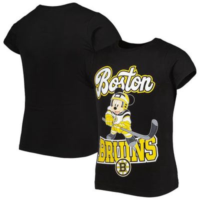 Outerstuff Girls Youth Black Boston Bruins Mickey Mouse Go Team Go T-Shirt