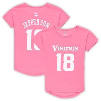Outerstuff Girls Youth Justin Jefferson Pink Minnesota Vikings Player Name & Number T-Shirt