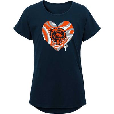 Outerstuff Girls Youth Navy Chicago Bears Drip Heart Dolman T-Shirt