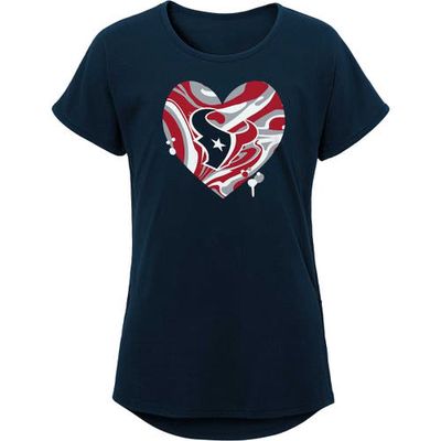 Outerstuff Girls Youth Navy Houston Texans Drip Heart Dolman T-Shirt