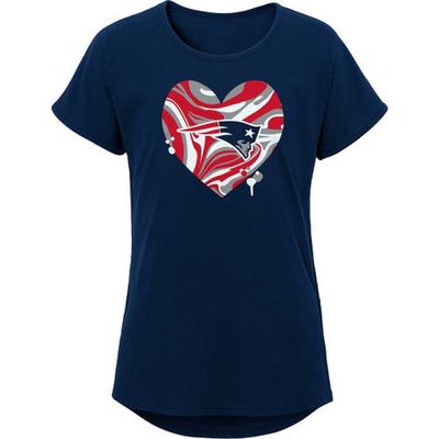 Outerstuff Girls Youth Navy New England Patriots Drip Heart Dolman T-Shirt