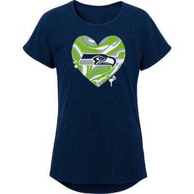 Outerstuff Girls Youth Navy Seattle Seahawks Drip Heart Dolman T-Shirt
