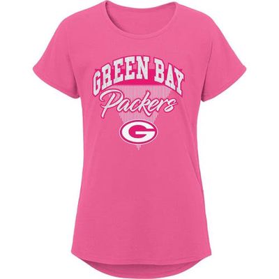 Outerstuff Girls Youth Pink Green Bay Packers Playtime Dolman T-Shirt