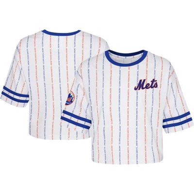 Outerstuff Girls Youth White New York Mets Ball Striped T-Shirt