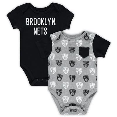 Outerstuff Infant Black/Heathered Gray Brooklyn Nets Little Baller 2-Pack Bodysuit Set