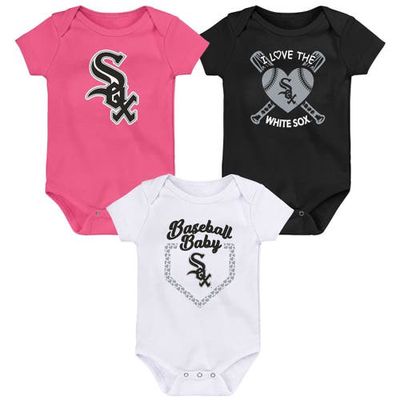 Outerstuff Infant Black/White/Pink Chicago White Sox Baseball Baby 3-Pack Bodysuit Set