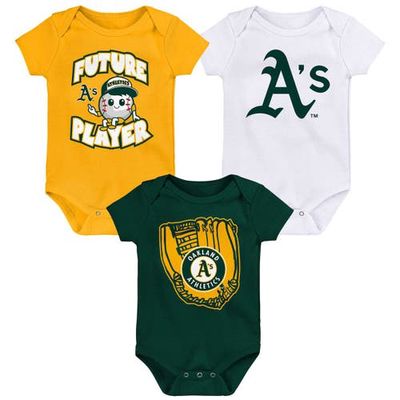 Outerstuff Infant Gold/Green/White Oakland Athletics Minor League Player Three-Pack Bodysuit Set