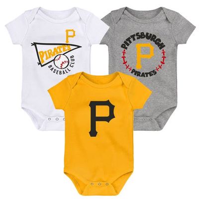 Outerstuff Infant Gold/White/Heather Gray Pittsburgh Pirates Biggest Little Fan 3-Pack Bodysuit Set