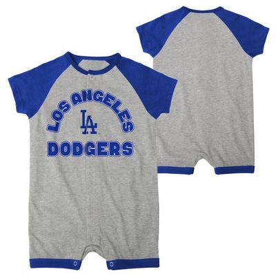 Outerstuff Infant Heather Gray Los Angeles Dodgers Extra Base Hit Raglan Full-Snap Romper