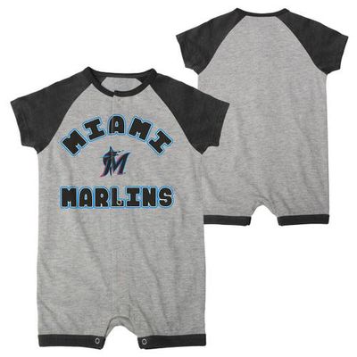 Outerstuff Infant Heather Gray Miami Marlins Extra Base Hit Raglan Full-Snap Romper