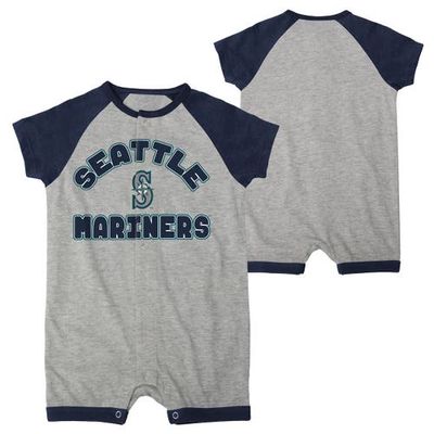 Outerstuff Infant Heather Gray Seattle Mariners Extra Base Hit Raglan Full-Snap Romper