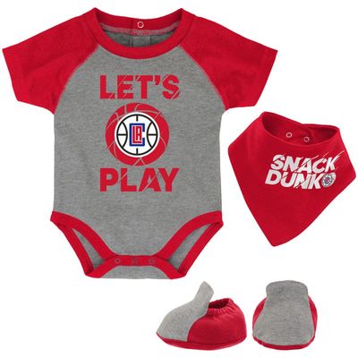 Outerstuff Infant Heathered Gray LA Clippers Baby Hook Bodysuit Bib & Booties Set in Heather Gray