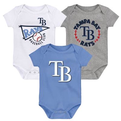 Outerstuff Infant Light Blue/White/Heather Gray Tampa Bay Rays Biggest Little Fan 3-Pack Bodysuit Set
