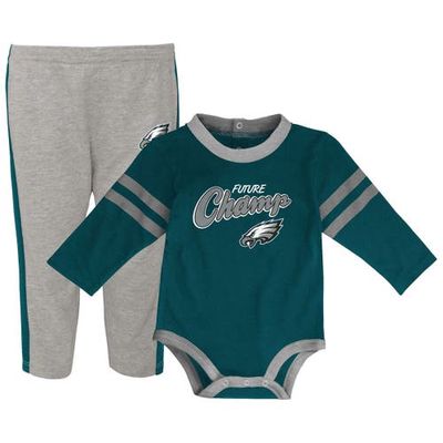 Outerstuff Infant Midnight Green/Heathered Gray Philadelphia Eagles Little Kicker Long Sleeve Bodysuit & Pants Set