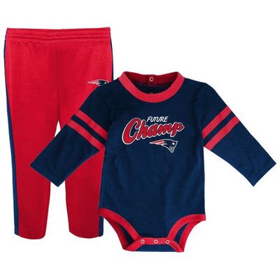 Outerstuff Infant Navy/Red New England Patriots Little Kicker Long Sleeve Bodysuit & Pants Set