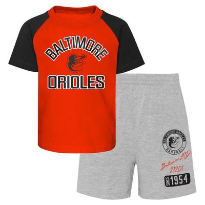 Outerstuff Infant Orange/Heather Gray Baltimore Orioles Ground Out Baller Raglan T-Shirt and Shorts Set