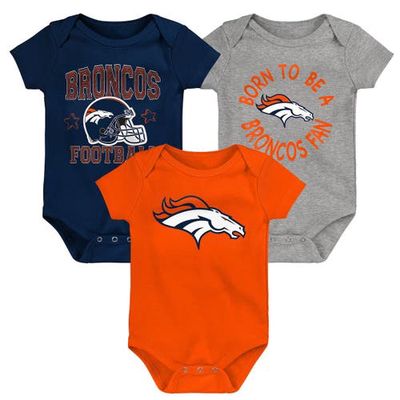 Outerstuff Infant Orange/Navy/Gray Denver Broncos Born to Be 3-Pack Bodysuit Set