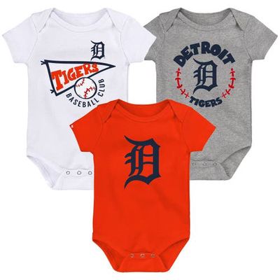 Outerstuff Infant Orange/White/Heather Gray Detroit Tigers Biggest Little Fan 3-Pack Bodysuit Set