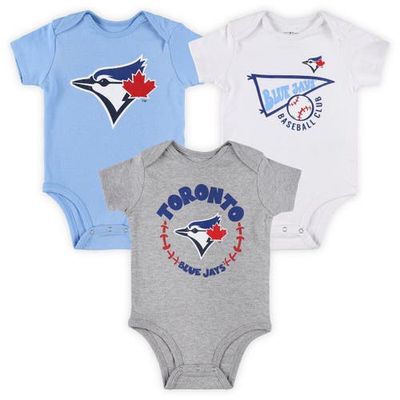 Outerstuff Infant Powder Blue /White/Heather Gray Toronto Blue Jays Biggest Little Fan 3-Pack Bodysuit Set