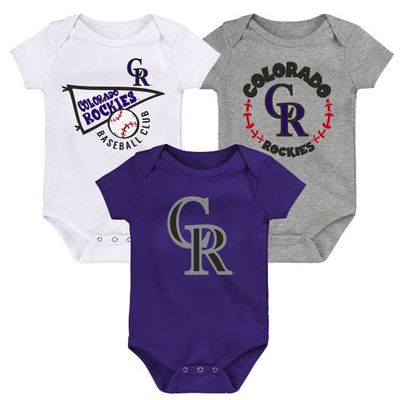 Outerstuff Infant Purple/White/Heather Gray Colorado Rockies Biggest Little Fan 3-Pack Bodysuit Set