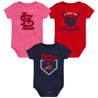 Outerstuff Infant Red/Navy/Pink St. Louis Cardinals Baseball Baby 3-Pack Bodysuit Set