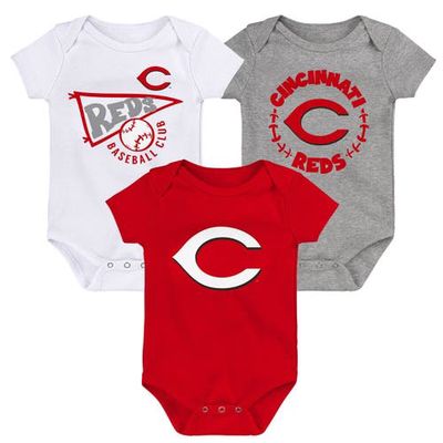 Outerstuff Infant Red/White/Heather Gray Cincinnati Reds Biggest Little Fan 3-Pack Bodysuit Set
