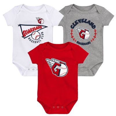 Outerstuff Infant Red/White/Heather Gray Cleveland Guardians Biggest Little Fan 3-Pack Bodysuit Set