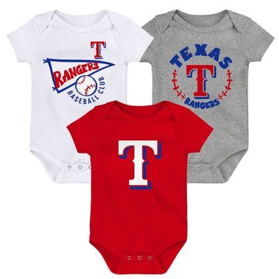 Outerstuff Infant Red/White/Heather Gray Texas Rangers Biggest Little Fan 3-Pack Bodysuit Set
