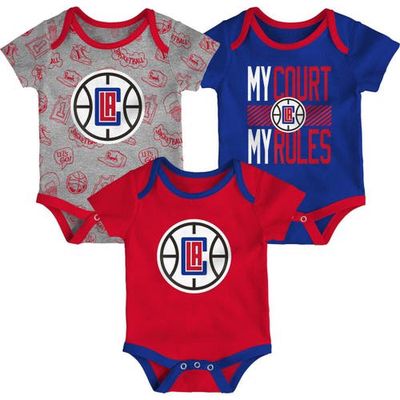 Outerstuff Infant Royal/Red/Heathered Gray LA Clippers Trifecta 3-Piece Bodysuit Set