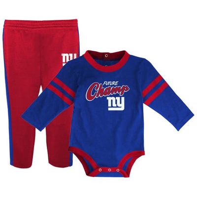 Outerstuff Infant Royal/Red New York Giants Little Kicker Long Sleeve Bodysuit & Pants Set