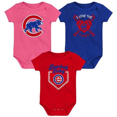 Outerstuff Infant Royal/Red/Pink Chicago Cubs Baseball Baby 3-Pack Bodysuit Set