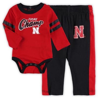 Outerstuff Infant Scarlet/Black Nebraska Huskers Little Kicker Long Sleeve Bodysuit and Sweatpants Set