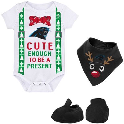 Outerstuff Infant White/Black Carolina Panthers My Little Present Bodysuit Bib & Booties Set