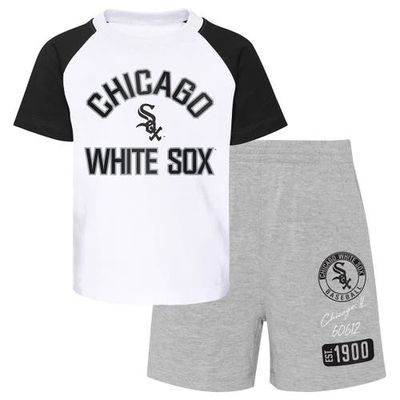 Outerstuff Infant White/Heather Gray Chicago White Sox Ground Out Baller Raglan T-Shirt and Shorts Set