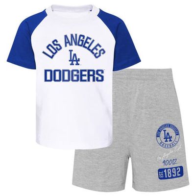 Outerstuff Infant White/Heather Gray Los Angeles Dodgers Ground Out Baller Raglan T-Shirt and Shorts Set