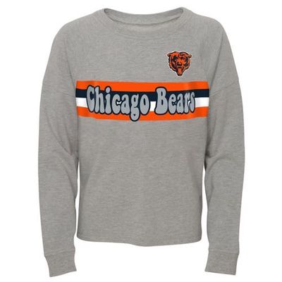 Outerstuff Juniors Heathered Gray Chicago Bears All Striped Up Raglan Long Sleeve T-Shirt in Heather Gray