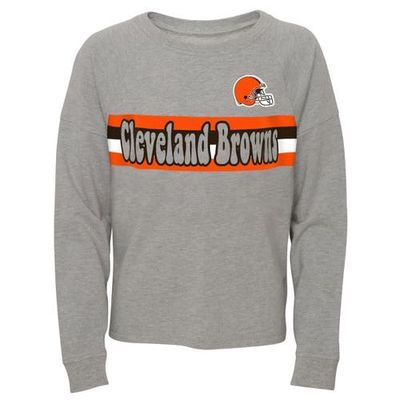 Outerstuff Juniors Heathered Gray Cleveland Browns All Striped Up Raglan Long Sleeve T-Shirt in Heather Gray