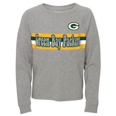 Outerstuff Juniors Heathered Gray Green Bay Packers All Striped Up Raglan Long Sleeve T-Shirt in Heather Gray