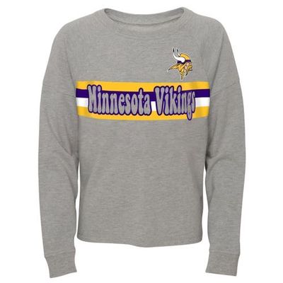 Outerstuff Juniors Heathered Gray Minnesota Vikings All Striped Up Raglan Long Sleeve T-Shirt in Heather Gray